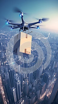 Cityscape efficiency Drone package delivery exemplifies fast and reliable shipping photo