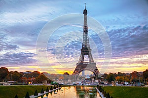 Cityscape with the Eiffel tower in Paris, France photo