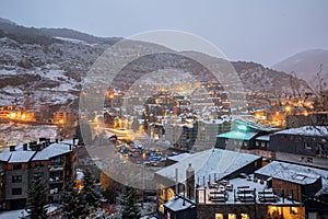 Cityscape of El Tarter, a city with ski slopes in Andorra on the Pyrenees
