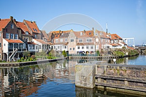 Cityscape Enkhuizen, Dutch historic city at lake IJsselmeer