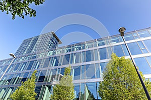 Cityscape with facade of a modern commercial and residential  building in a new business area downtown