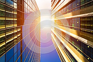 Cityscape featuring modern office exterior from a low angle at s