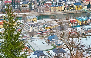 The cityscape with fir-tree, Bad Ischl, Salzkammergut, Austria