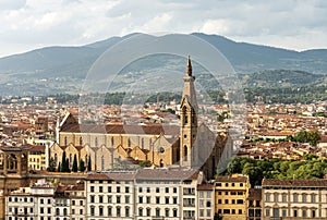 Cityscape of Florence and Basilica of Santa Croce - Tuscany Italy
