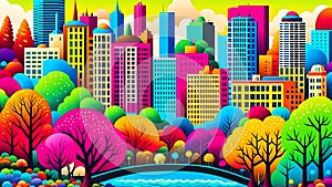 Cityscape in fluorescent colors