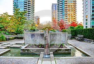 Cityscape with fountain in Vancouver, Canada. photo