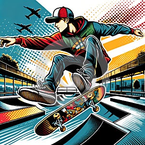 Cityscape Freestyle: Skateboard Stunt Elegance