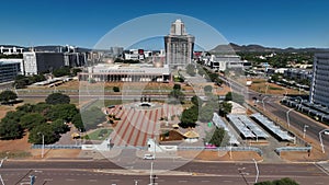 cityscape of Gaborone, Africa, featuring Three Chiefs Monument in the Central Business District