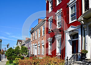 Cityscape of Geneva, New York. Historic row houses