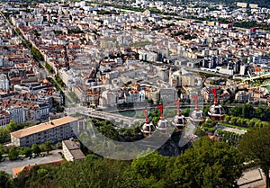 Cityscape of Grenoble and funicular cable car, France