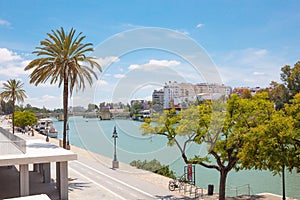 Cityscape and Guadalquivir River in Seville, Spain