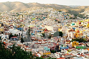 Cityscape of Guanajuato city with the Basilica of Our Lady of Guanajuato, Mexico