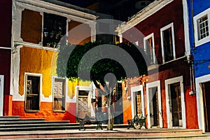 Cityscape of Guanajuato city with the Basilica of Our Lady of Guanajuato, Mexico at night