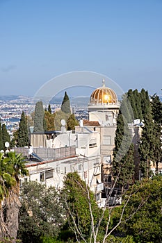 The cityscape of Haifa city and metropolitan area. Panoramic view of the Bahai gardens