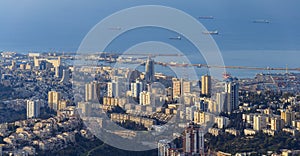The Cityscape of Haifa At Sunset,  Haifa Downtown Aerial View, Israel
