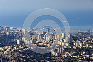 The Cityscape of Haifa At Sunset,  Haifa Downtown Aerial View, Israel