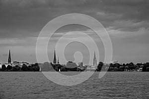 Cityscape of Hamburg, Germany in Black and White