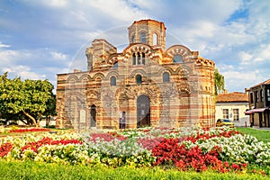 Cityscape with historic buildings - view of the Church of Christ Pantocrator in the Old Town of Nesebar