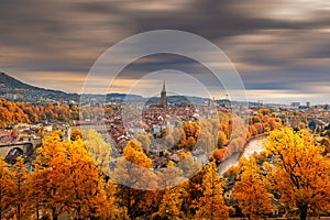 Cityscape Historical Architecture Building of Bern at Autumn Season, Switzerland, Capital City Landscape Scenery and Historic Town photo