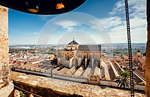 Cityscape of historical city Cordoba from roof of the 8th century arabic mosque Mezquita of Andalusia