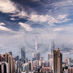 Cityscape of Hong Kong skyscrapers and skyline