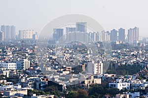 Cityscape with houses, offices and sky scrapers in noida delhi