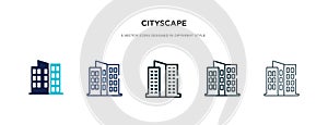 Cityscape icon in different style vector illustration. two colored and black cityscape vector icons designed in filled, outline,