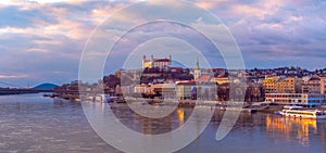 Cityscape image of Bratislava, capital city of Slovakia during sunset