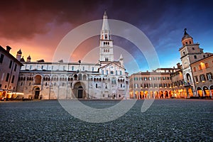 Modena, Italy at dramatic spring sunset. photo