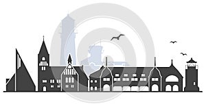 Cityscape of island Sylt with landmarks, silhouette of german sea resort, Westerland outline photo