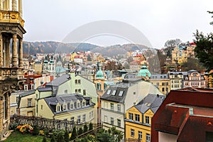 Cityscape of Karlovy Vary in autumn time, Czech Republic