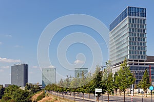 Cityscape Kirchberg, area of Luxembourg with modern buildings European Union
