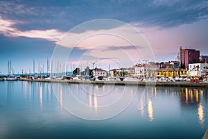 Cityscape of Koper town in Slovenia after sunset at dusk