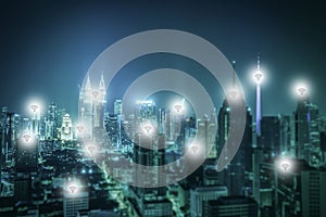 Cityscape of Kuala lumpur city skyline with wireless connecting