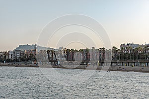 Cityscape in La Barceloneta in the city of Barcleona in Spain photo