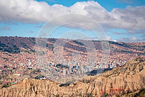 Cityscape of La Paz in Bolivia, overpopulation and environmental contrast