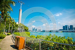 Cityscape and Landscape of Singapore. View of cable cars from Sentosa Island to HarbourFront cable car Station.