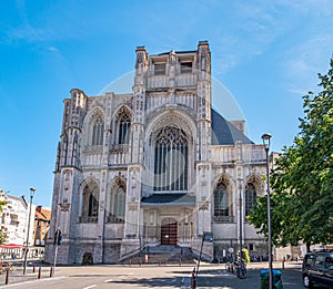 Cityscape of Leuven, Belgium. Beautiful historical buildings, with their famous facades and Saint Peter`s Church