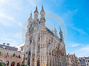Cityscape of Leuven, Belgium with cityhall and beautiful historical buildings photo