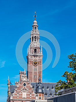 Cityscape of Leuven, Belgium with The University Library building in Ladeuzeplein