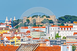 Cityscape of Lisbon with Castle of Sao Jorge in Lisbon, Portugal