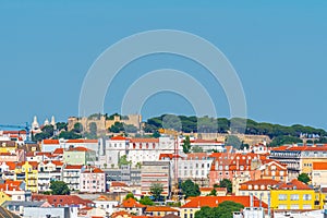 Cityscape of Lisbon with Castle of Sao Jorge in Lisbon, Portugal