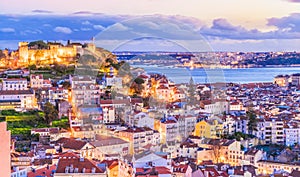 Cityscape of Lisbon at twilight, Portugal