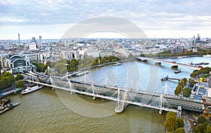 Cityscape of London city - view of Thames river and Hungerford bridge