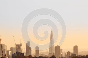 Cityscape of London high-rise buildings showing the Shard.