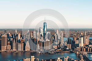 Cityscape of Lower Manhattan and One World Trade Center in New York City