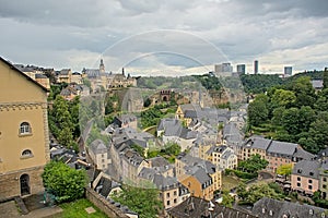 Cityscape of Luxembourg on a stormy summer day