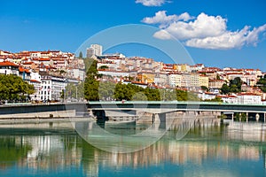 Cityscape of Lyon, France with reflections in the water