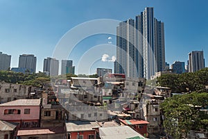 Cityscape of Makati and BGC: slums and skyscrapers contrast