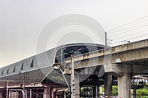 Cityscape at the Makkasan station Airport rail link Bangkok Thailand
